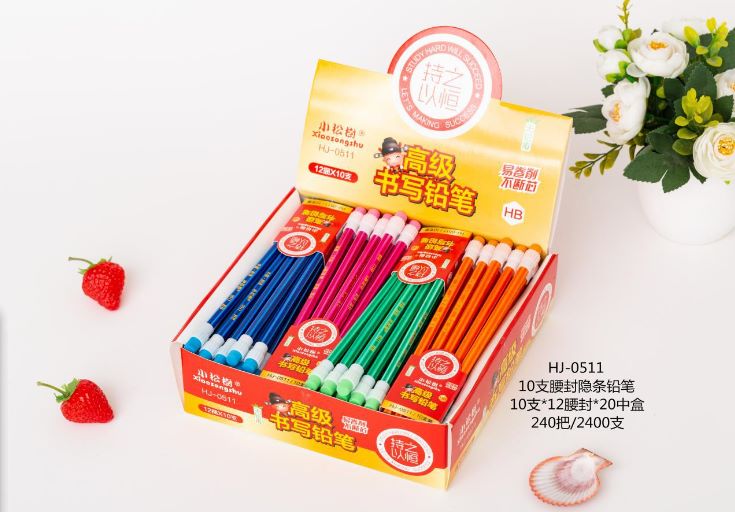 Yiwu Good Goods Little Pine Tree 10 Large Leather Tip Hidden Stripe HB Student Pencils HJ0511 Specification image