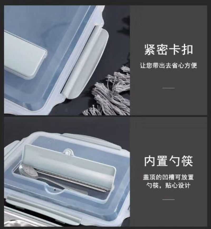 304 stainless steel insulated lunch box, Korean fast food box with lid and compartments, cafeteria plates, large-capacity student lunch box detail image 4