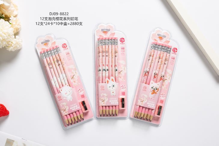 Yiwu Quality Product: 12 HB Pencils from Little Pine Tree Unicorn-horned Deer, Cherry Blossom Series Writing Pen DJ09-8822