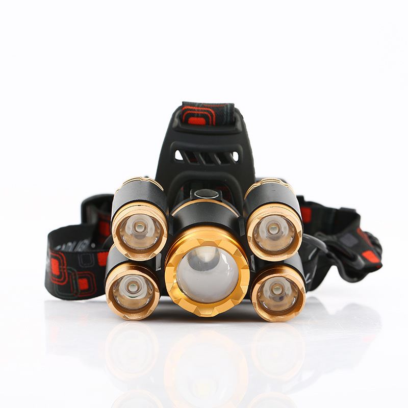 跨境电商产品户外钓鱼头灯 5LED头灯 铝合金调焦 感应头灯 T6头灯图