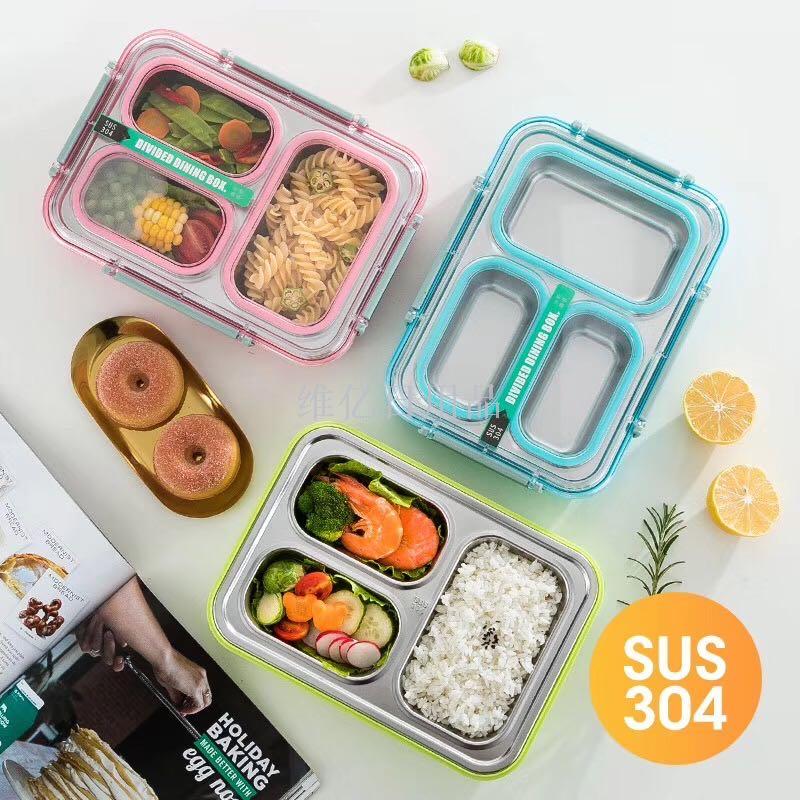304 stainless steel compartmentalized, lid-proof, anti-bacterial, anti-dross, insulated bento box, anti-overflow and anti-cross-flavor fast food plate pic 1