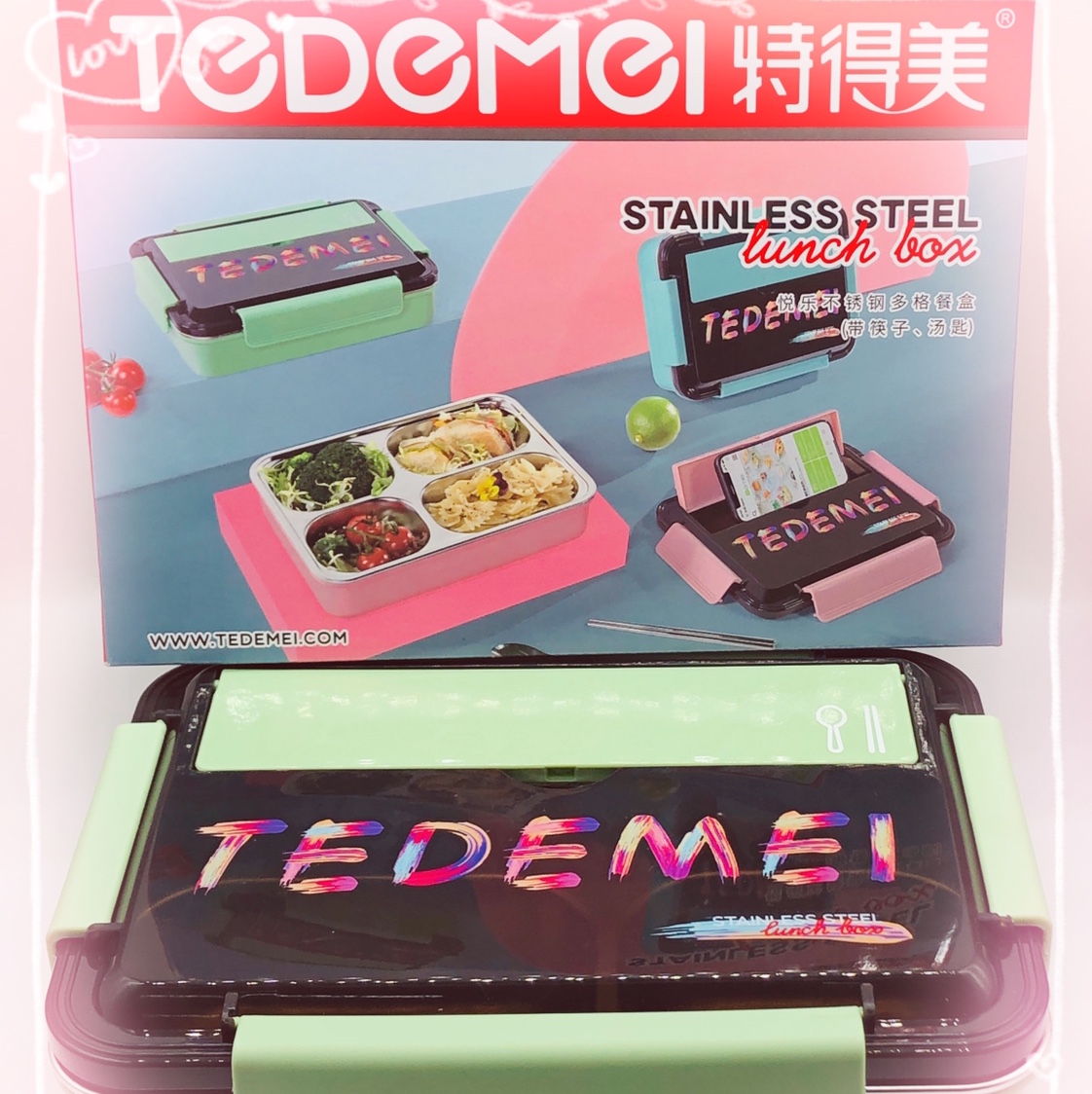 Tedemei Yue Leduoge stainless Steel Lunch box! 1000ML large capacity, with tableware included. Specification image
