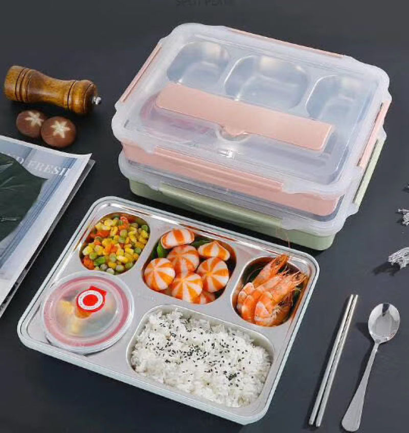 304 stainless steel insulated lunch box, Korean fast food box with lid and compartments, cafeteria plates, large-capacity student lunch box detail image 2