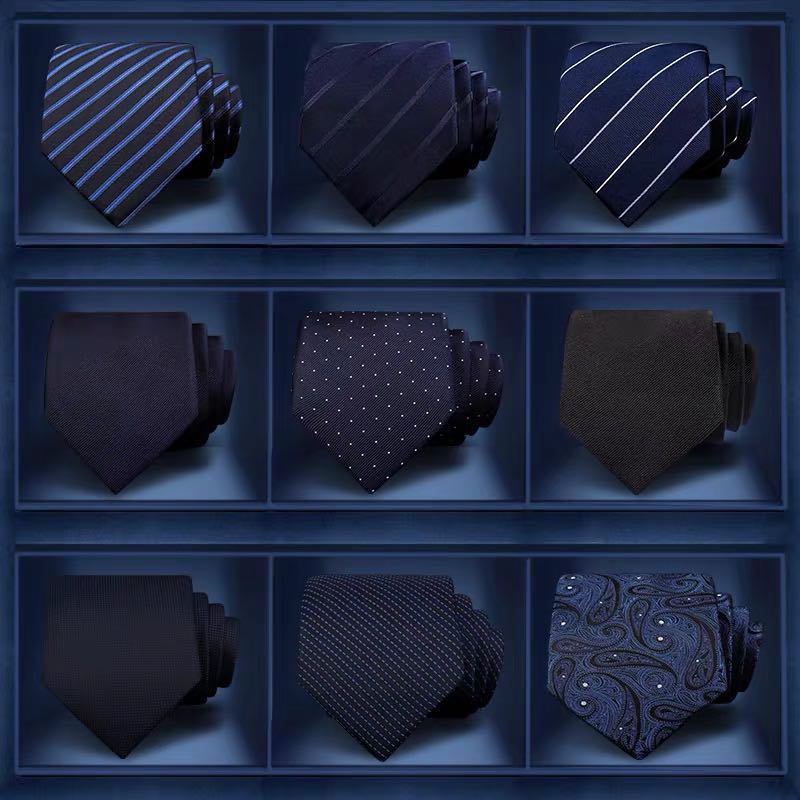 真丝领带男正装商务职业上班学生黑色西装韩版休闲结婚蓝色领带图