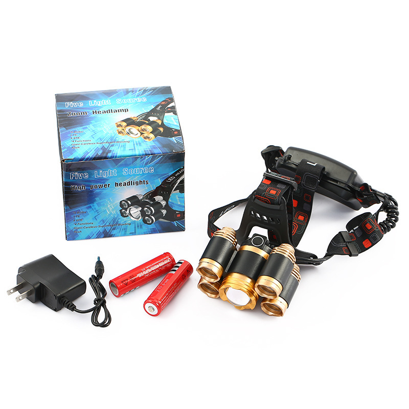 跨境电商产品户外钓鱼头灯 5LED头灯 铝合金调焦 感应头灯 T6头灯详情图1