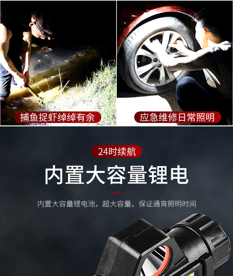 跨境led头灯强光cob头戴式户外夜钓鱼灯磁铁工作灯矿灯防水手电筒详情图8