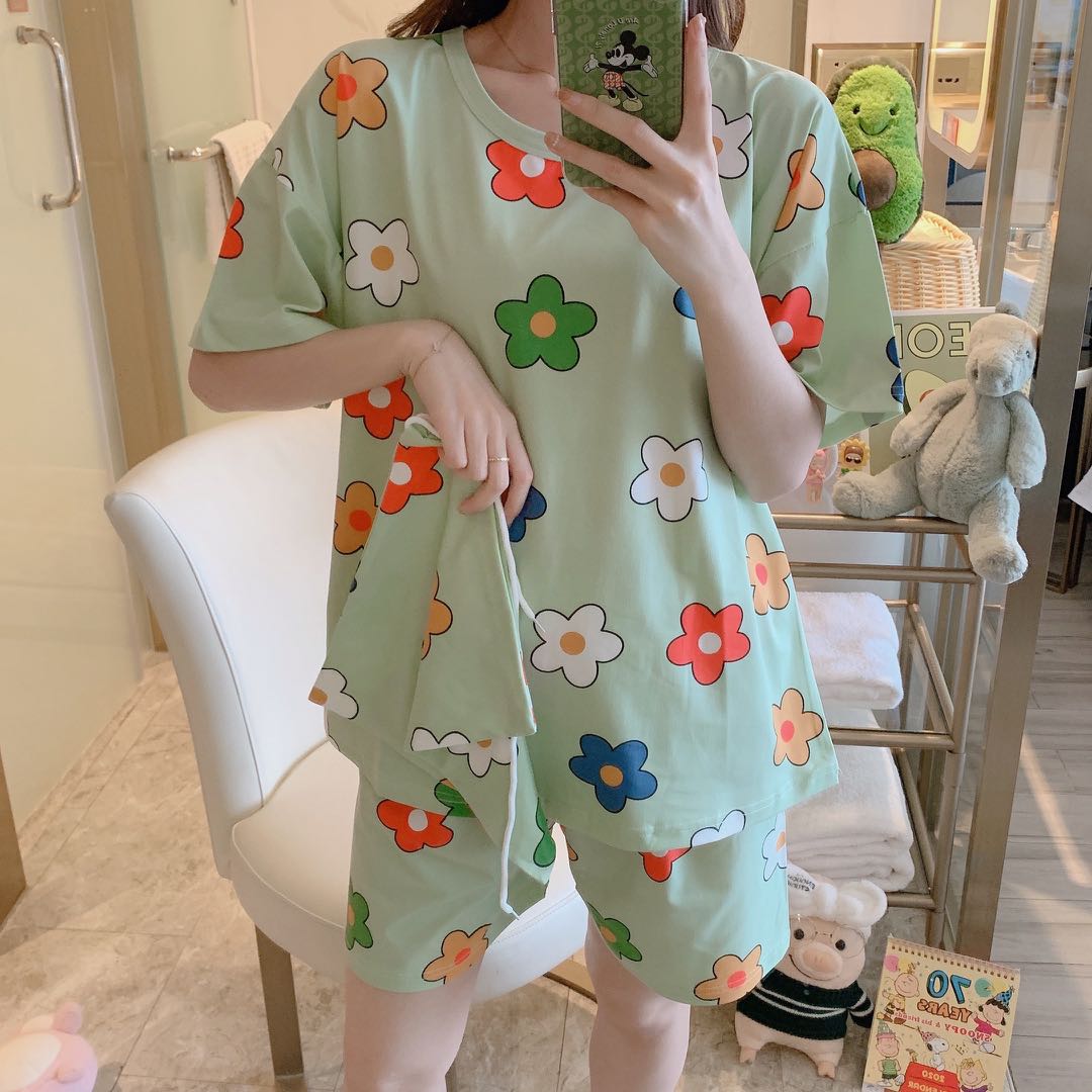 Milk-silk cotton baggy pajamas suit, home service, M-XXL four yards spot