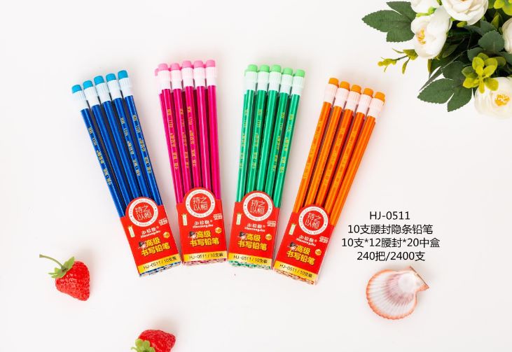 Yiwu Good Goods Little Pine Tree 10 Large Leather Tip Hidden Stripe HB Student Pencils HJ0511 details Picture