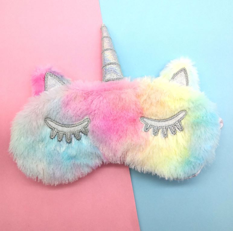 Yiwu Quality Goods Multi-color plush Unicorn sleep eye Protection mask Gradient Color Travel eye Protection mask details Picture