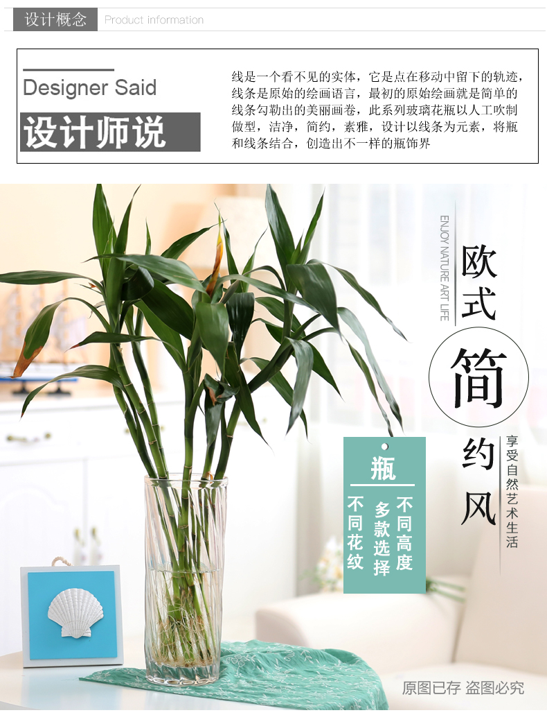 义乌好货 加厚透明玻璃花瓶直筒富贵竹百合水培花盆欧式简约详情3