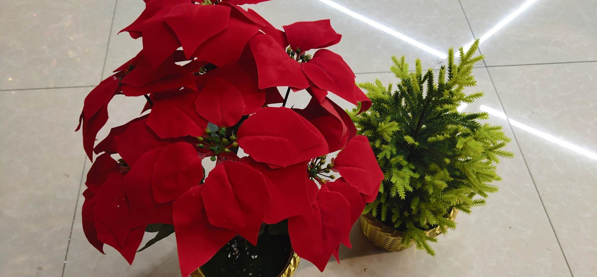5 poinsettias Christmas flowers, 15 small-leaf home simulation flower ornaments, 5 flowers