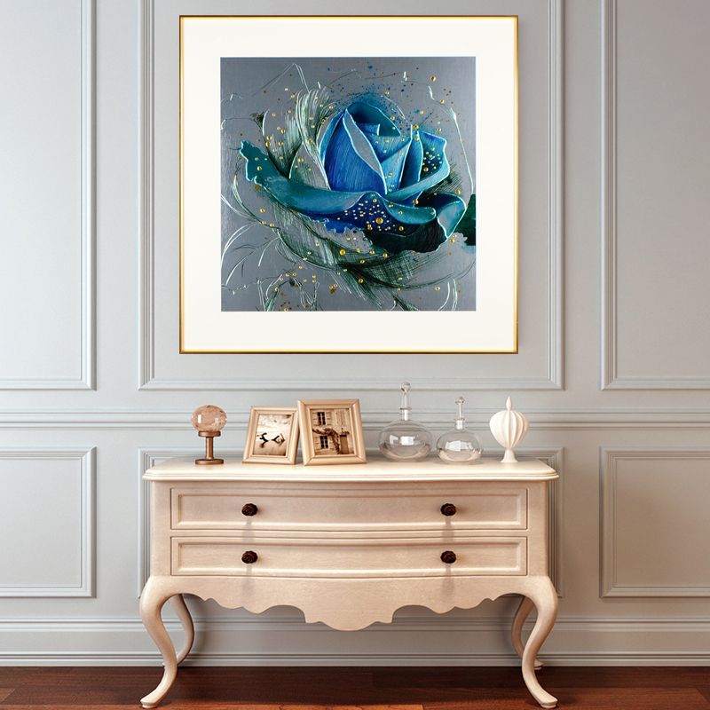 新中式轻奢装饰画客厅餐厅沙发背景墙画挂画彩雕蓝色妖姬