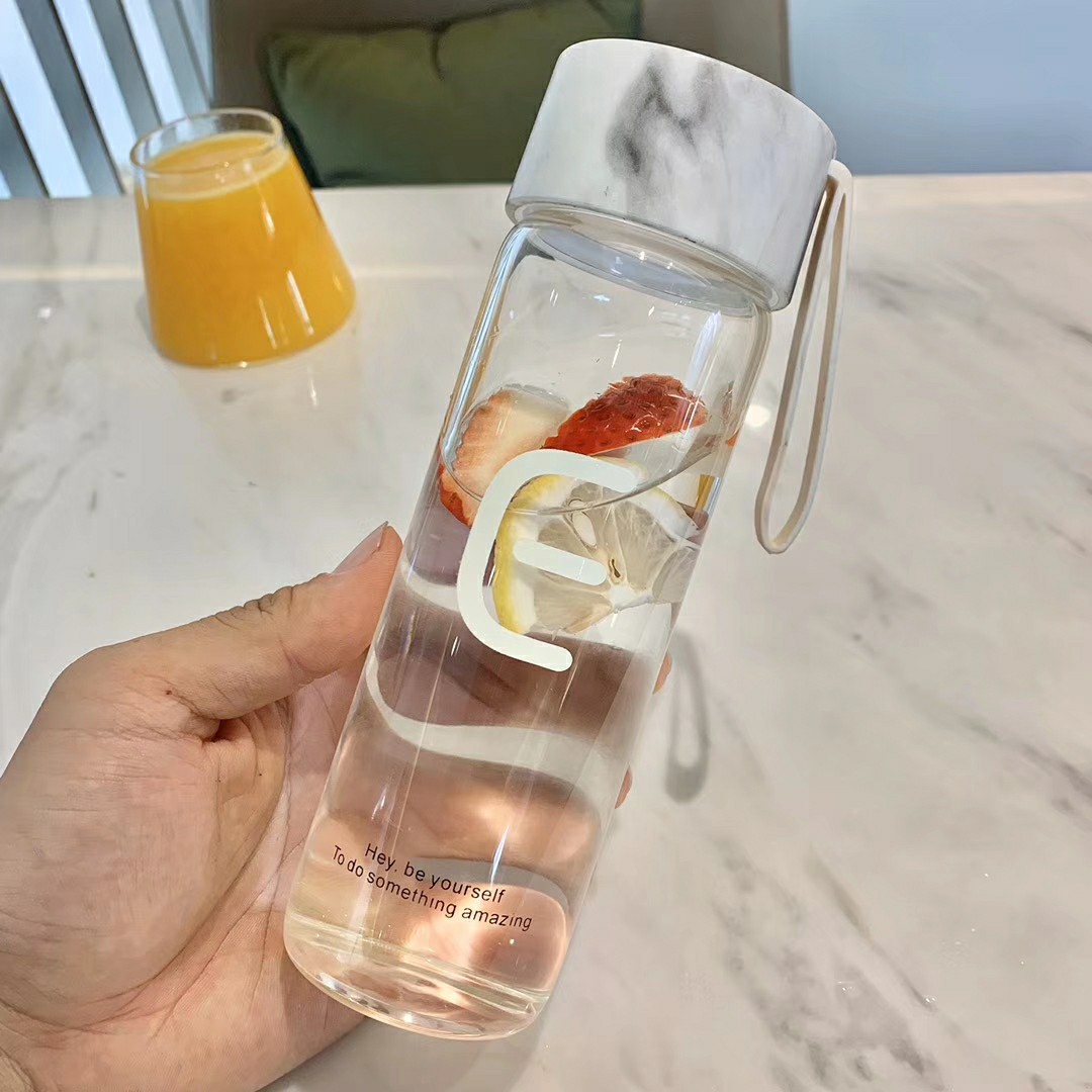 Simple marble-patterned covered glass cup undefined