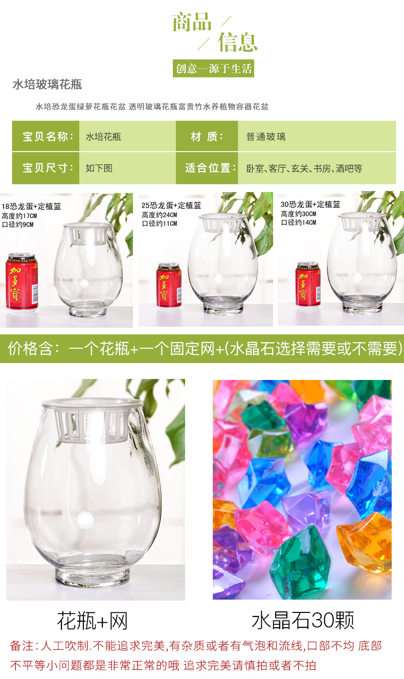 Yiwu quality products: Water-cultivated dinosaur eggs, green ivy vases, transparent glass vases, water-cultivated plant containers, flowerpots pic 2