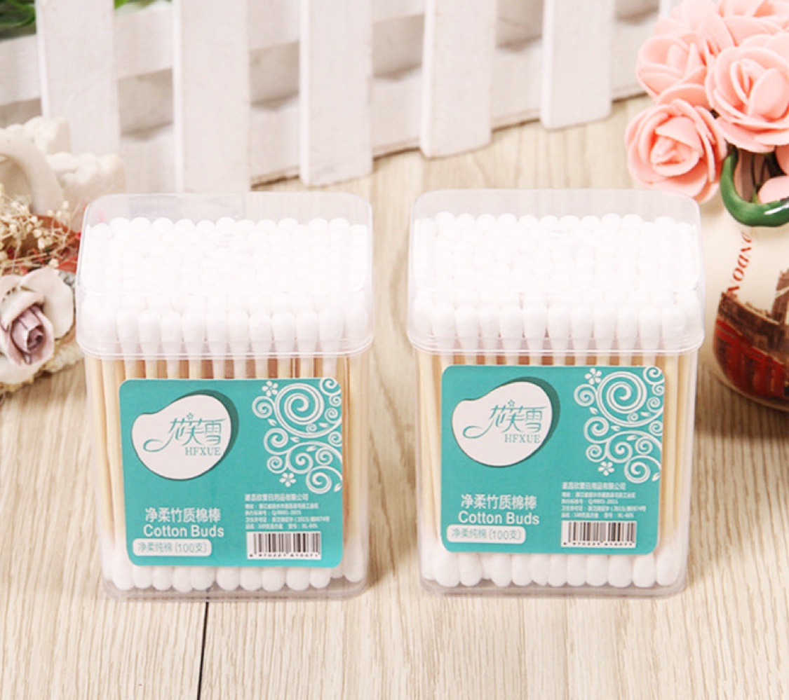 100 One-Piece Square Box Bamboo Swabs
