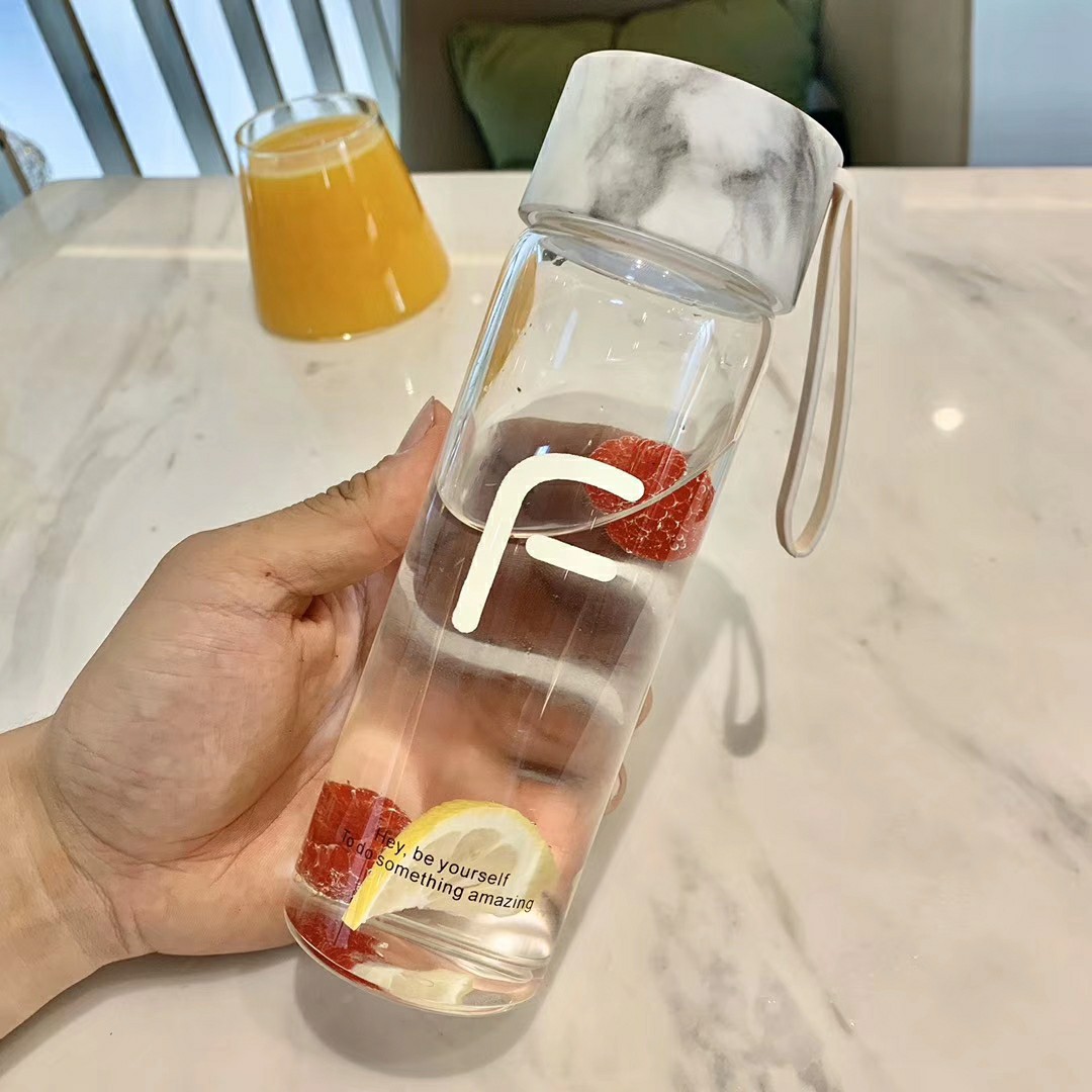 Simple marble-patterned covered glass cup Item Picture