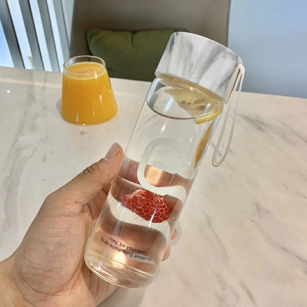 Simple marble-patterned covered glass cup undefined
