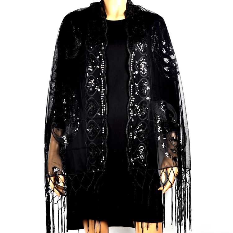 Mesh fabric sparkly long scarf embroidered scarf embroidered silk scarf Flowing evening dress shawl thumbnail