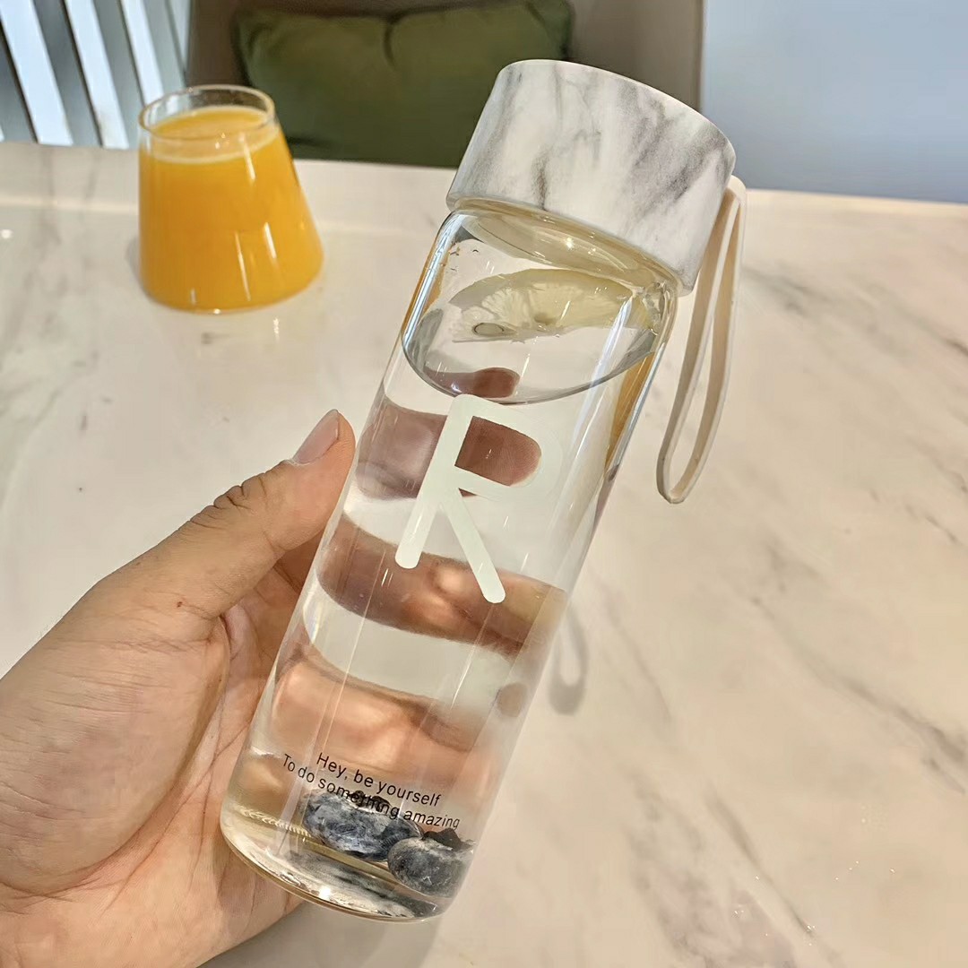 Simple marble-patterned covered glass cup Specification image