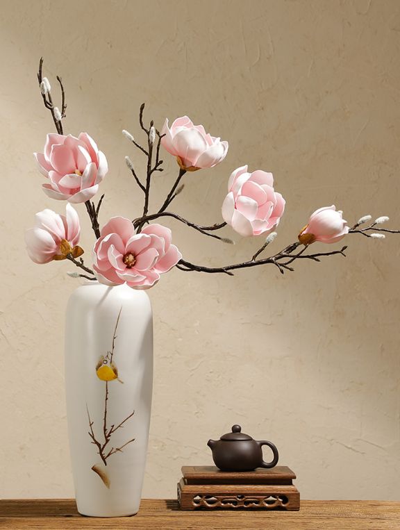 义乌好货 中式仿真花手感多头落地复古玉兰客厅装饰餐桌摆设花艺