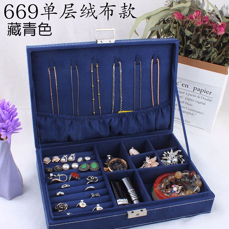 中式饰品盒双层带锁首饰盒绒布木质珠宝盒详情图8