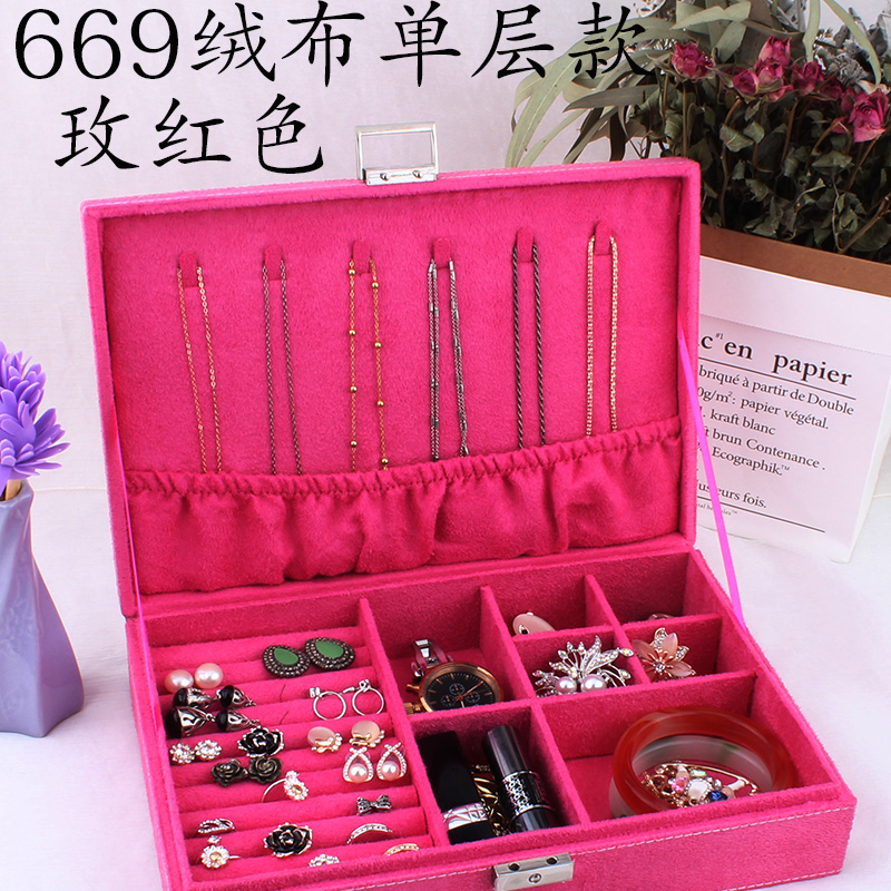 中式饰品盒双层带锁首饰盒绒布木质珠宝盒详情图9