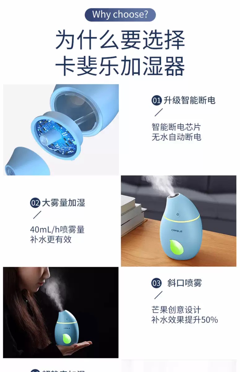 新款芒果加湿器，迷你USB加湿器。家用车载办公小加湿器详情图5