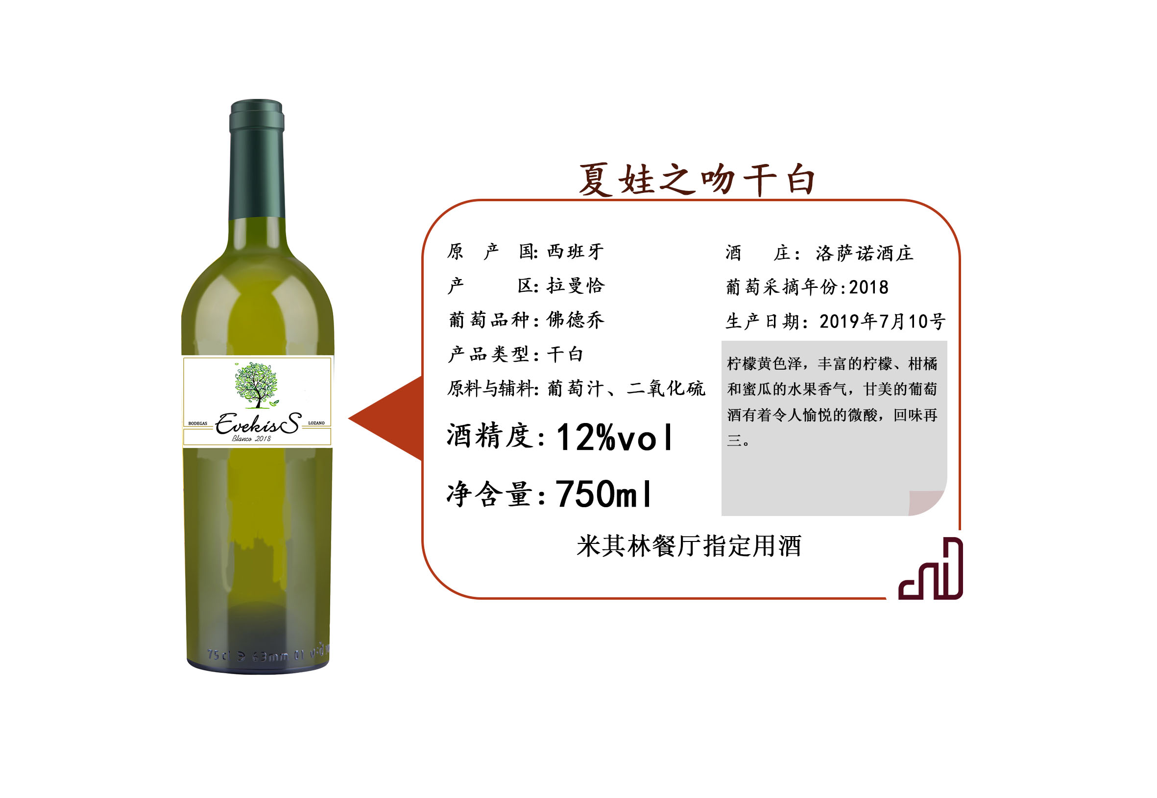 EVEKISS Dry White Wine from Spain in its original bottle