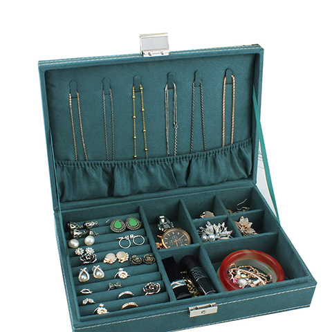 中式饰品盒双层带锁首饰盒绒布木质珠宝盒详情图1