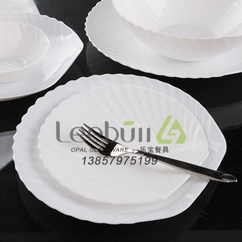 Yiwu Selection tempered glass tableware white jade glass porcelain milky white glass household 10 inch shell plate