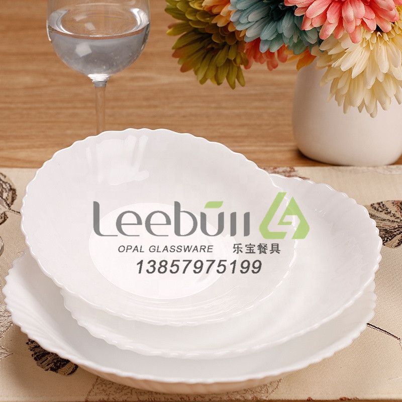 Yiwu Selection milky white tempered glass tableware white jade glass porcelain household 8.5 inch deep dish thumbnail