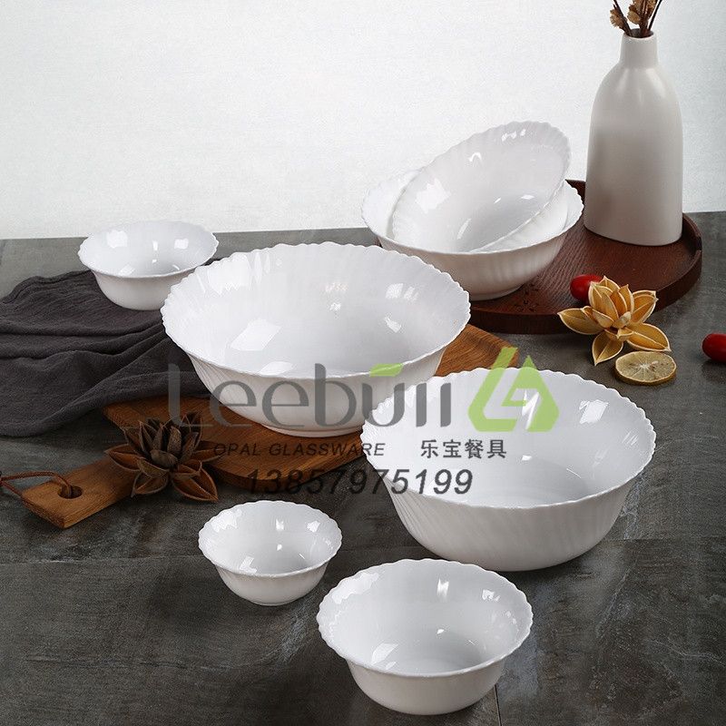 Yiwu Selection tempered glass tableware white jade glass porcelain milky white glass household 10 inch soup bowl