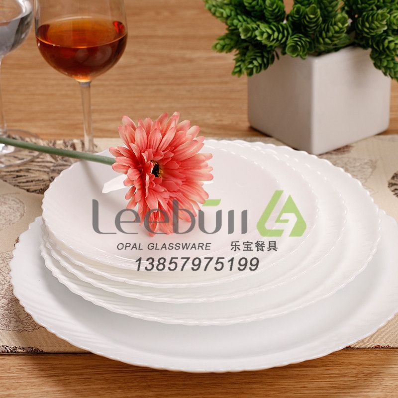 Yiwu Selection milky white tempered glass tableware white jade glass porcelain household plate 10 inches flat plate thumbnail
