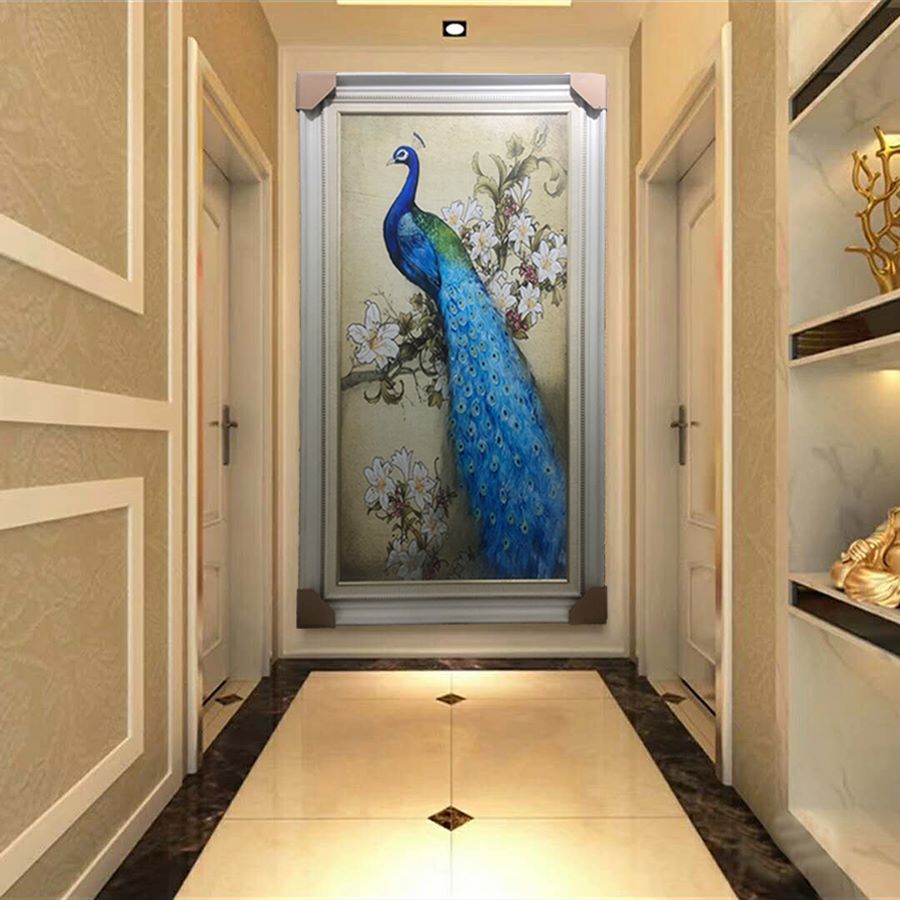 玄关装饰画新中式走廊油画现代简约客厅过道挂画