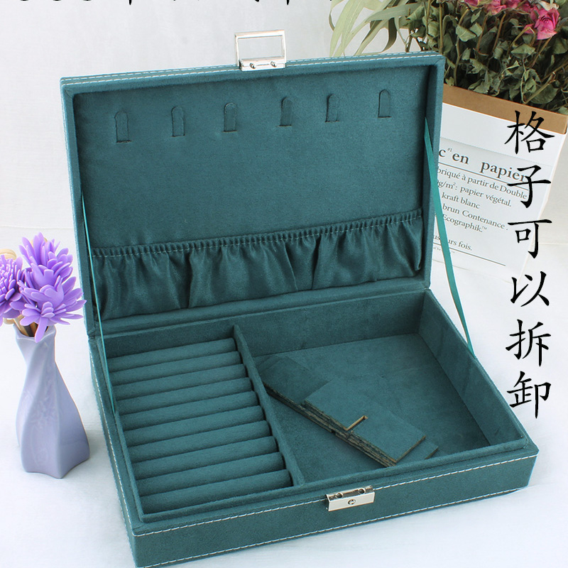 中式饰品盒双层带锁首饰盒绒布木质珠宝盒详情图5