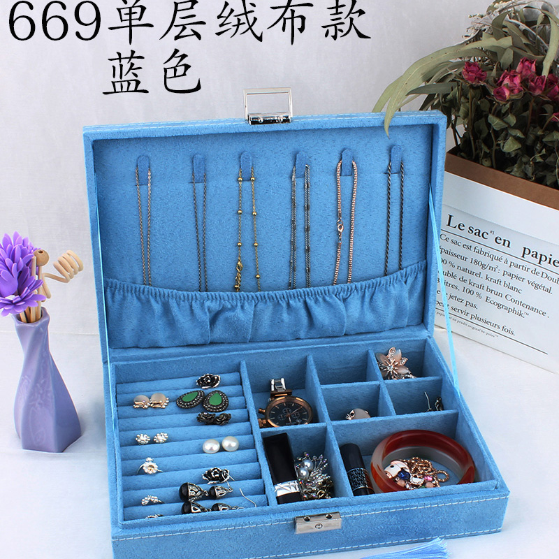 Chinese Jewelry Box Double Lock Jewelry Box Flannel Wood Jewelry Box details Picture