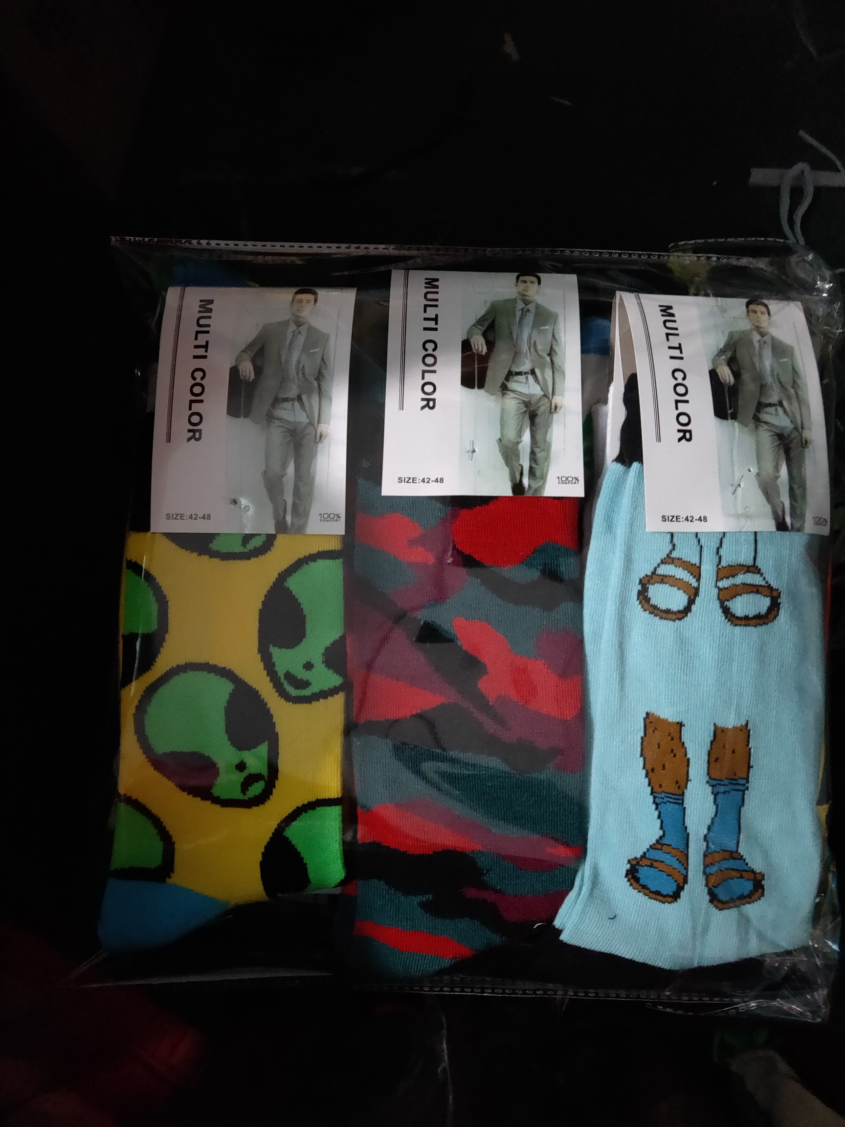 All-cotton export men's socks, flower-patterned trendy socks, cartoon bright color socks details Picture