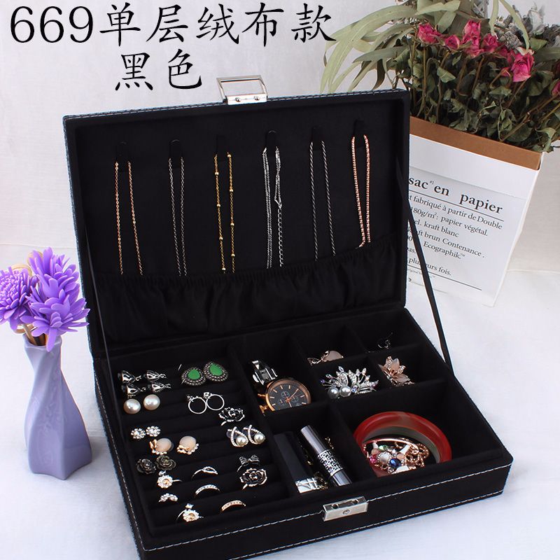 中式饰品盒双层带锁首饰盒绒布木质珠宝盒详情图7