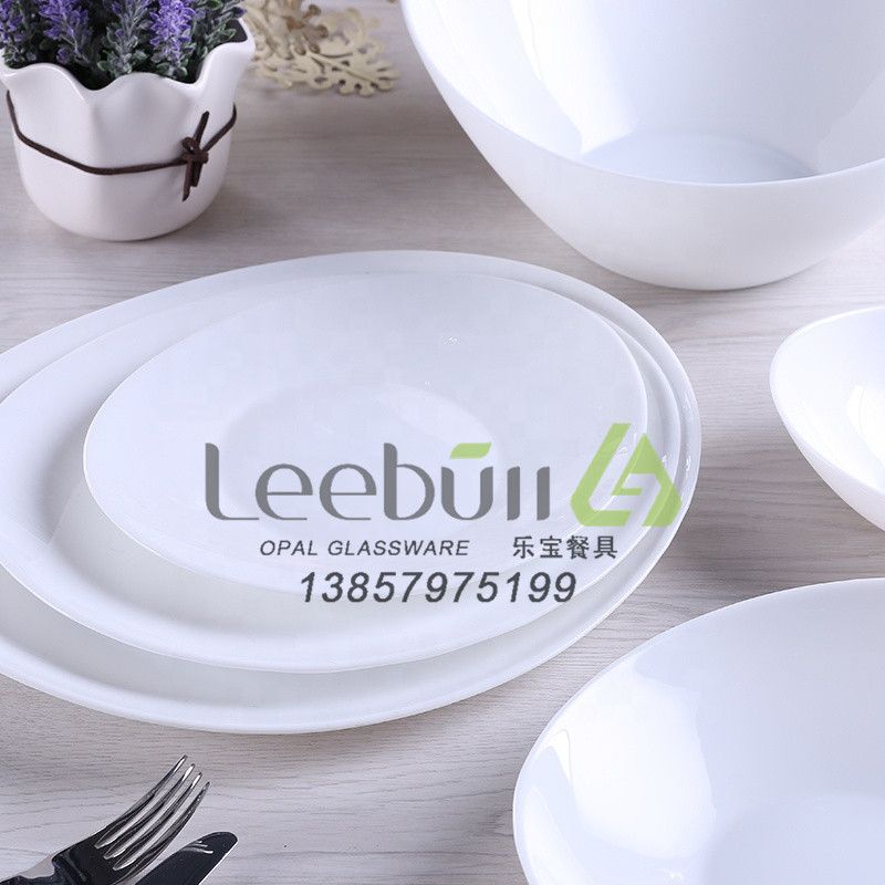 Yiwu Selection tempered glass tableware white jade glass porcelain opal glass household 12 inch plate