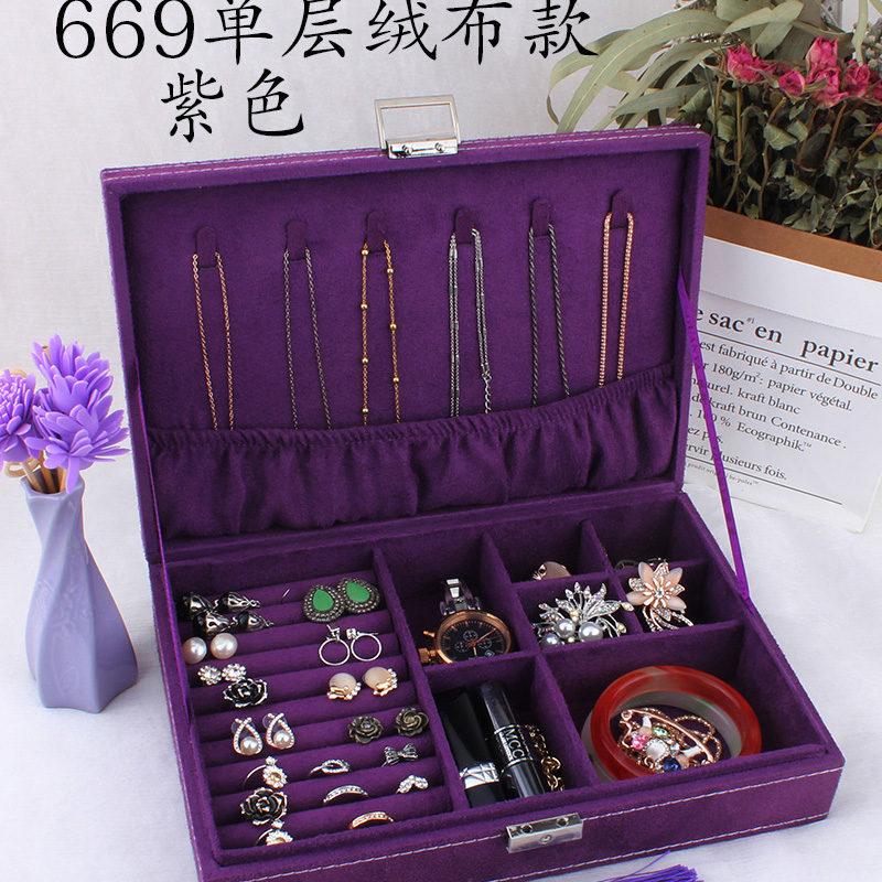 中式饰品盒双层带锁首饰盒绒布木质珠宝盒详情图6
