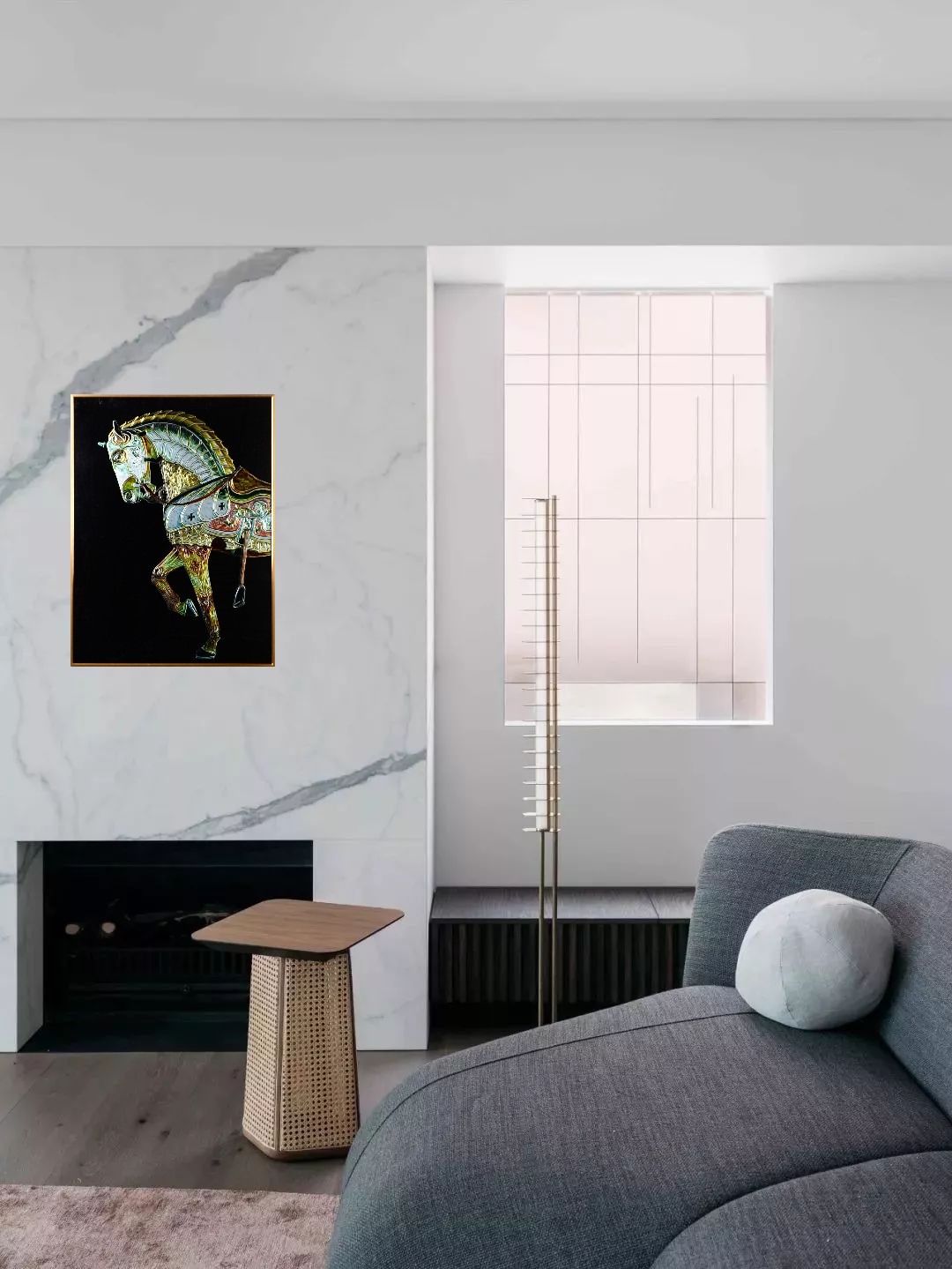 Light luxury decorative painting living room dining room sofa background wall painting hanging painting colorful carving streaky horse -60*80 thumbnail