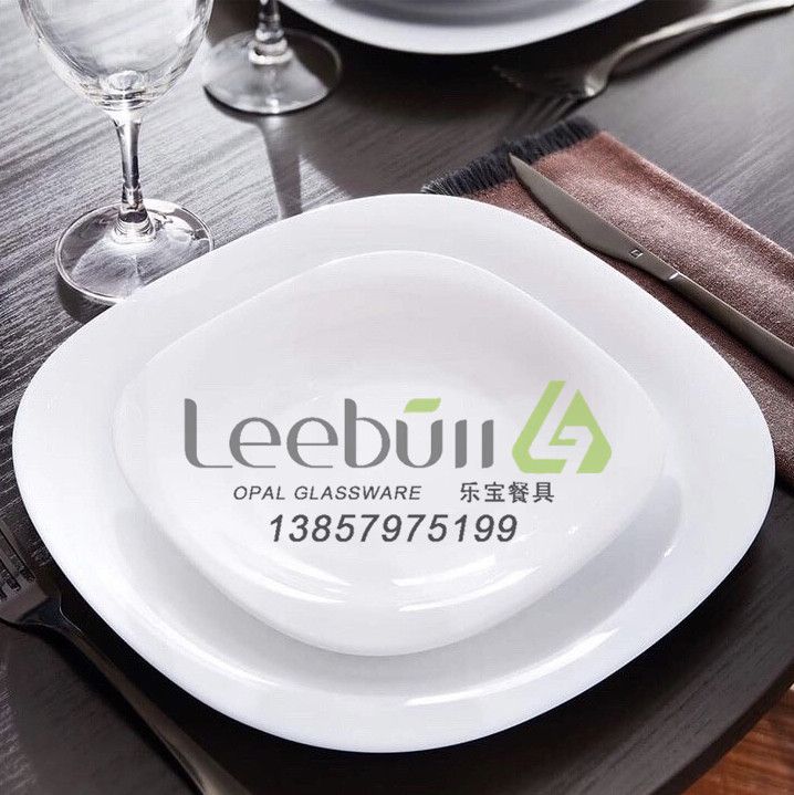 Yiwu Selection OPAL GLASSWARE tempered glass white jade glass porcelain 11 inch square plate