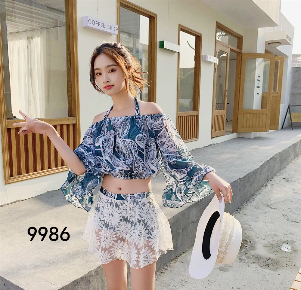 Poris women's swimsuit two-piece swimsuit three-piece set of chiffon lace fashion ins