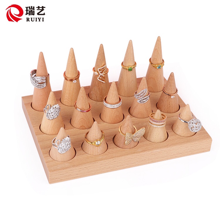 Solid wood ring holder cone ring holder display holder combines original wood ring holder jewelry shooting props thumbnail