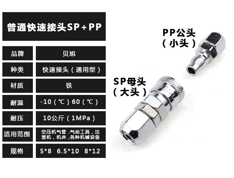 普通快速接头气动配件自锁sp+pp sh+ph sf+pf sm+pm 20 30 40 铁