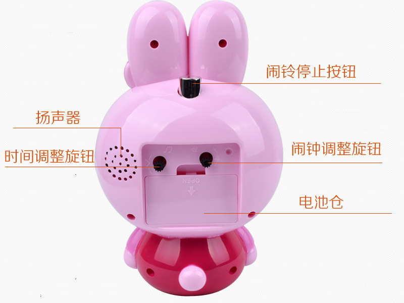 厂家直销 创意时尚长耳兔静音闹钟 产地货源夜光灯儿童卡通时钟详情图12