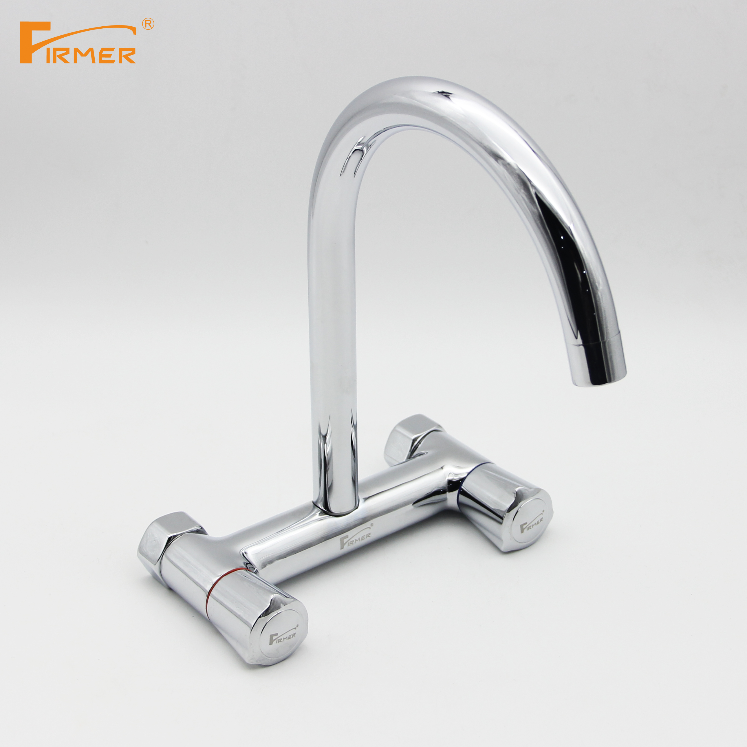 FIRMER brand copper wall-mounted cold and hot water shower, all-copper faucet, cold and hot sink, vegetable basin, kitchen faucet, double-handled washing faucet, kitchen faucet detail image 1