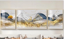 晶瓷画装饰画客厅沙发背景墙画壁画油画挂画北欧三联画