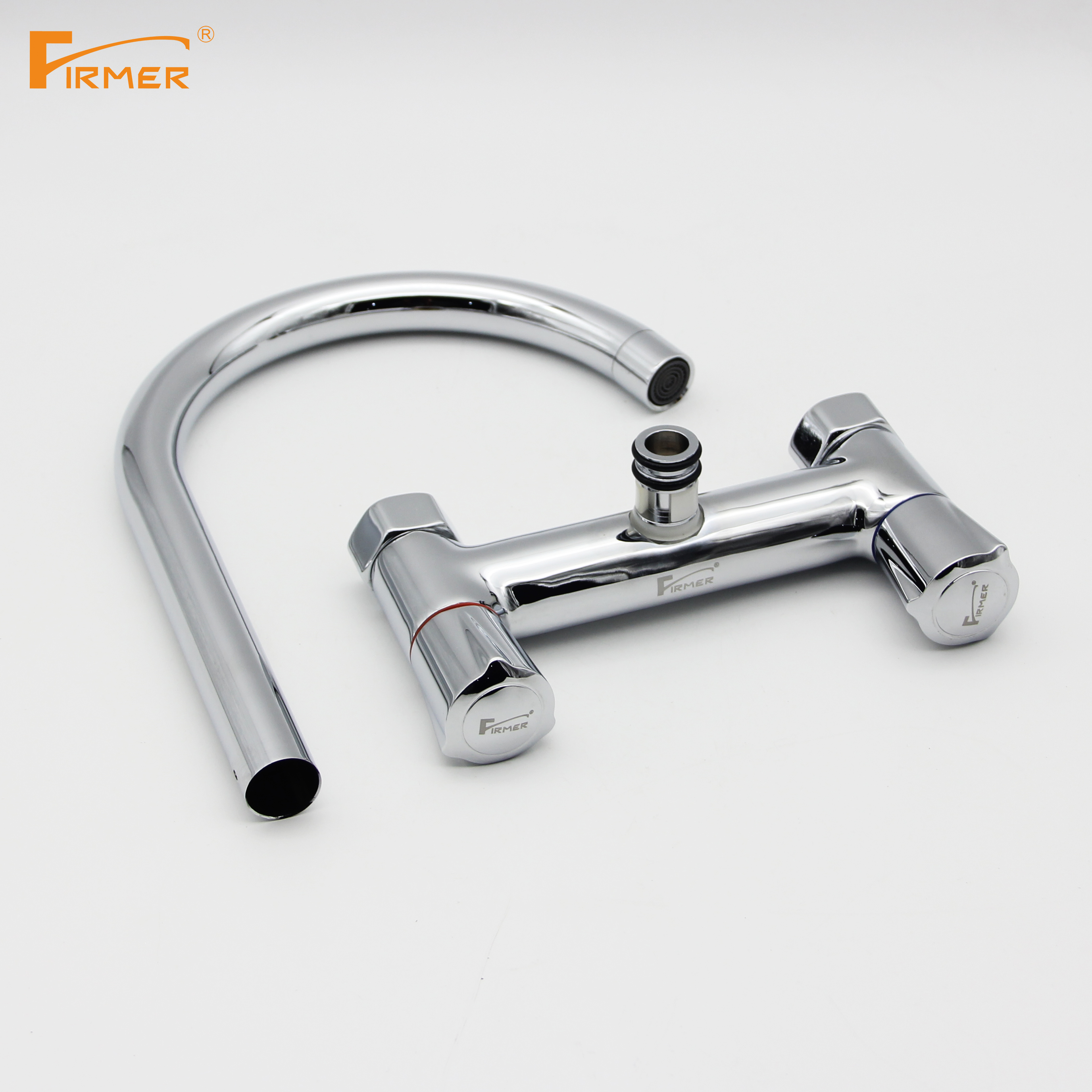 FIRMER brand copper wall-mounted cold and hot water shower, all-copper faucet, cold and hot sink, vegetable basin, kitchen faucet, double-handled washing faucet, kitchen faucet detail image 3