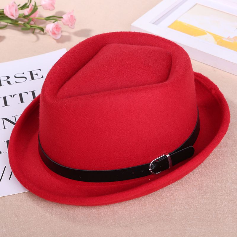 Vintage flat-top red top hat woolen felt hat Autumnwinter British gentlewoman woolen polyester Tibetan felt hat for shade thumbnail